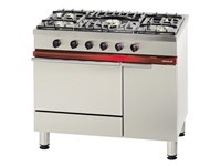 Fourneau 5 feux gaz sur 1 four gaz gastronorme